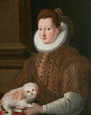 Portrait of a lady with a lap dog by 
																	Girolamo Macchietti